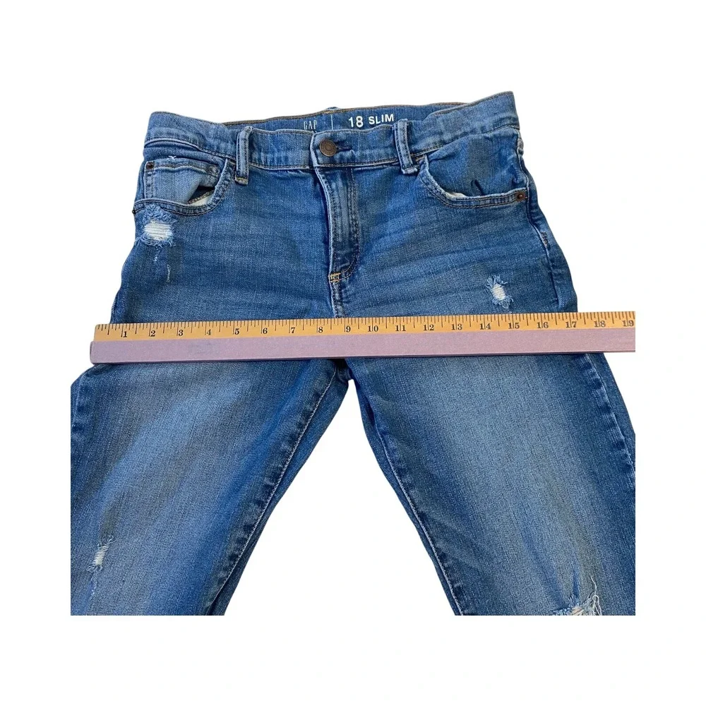 GAP Kids 18‎ Slim Fit Denim Jeans Blue Distressed Rips Casual Everyday